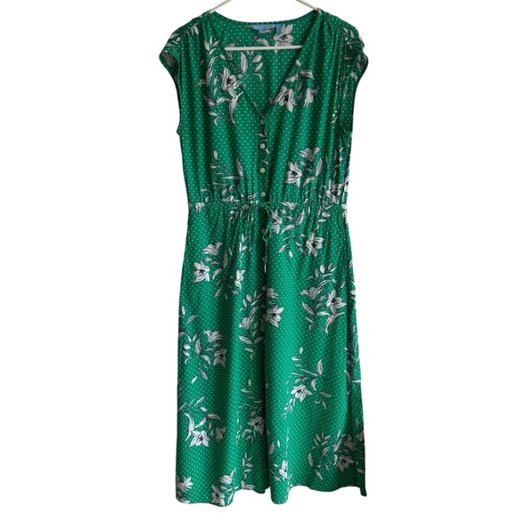 Draper James Green Floral & Polka Dotted Button Front Midi Dress, Size S - Picture 2 of 9